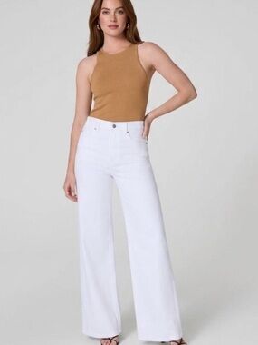 Spanx White Denim NWT High-Waist Wide Leg Full length Shaping Jeans Size L